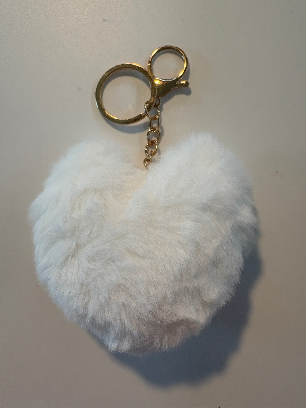 White Heart Faux Fur Keychain/Bag Charm with Gold Hardware